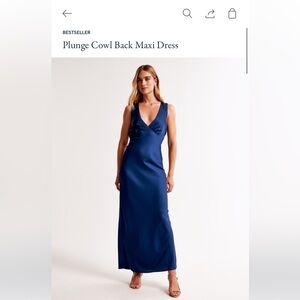 ABERCROMBIE PLUNGE COWL BACK MAXI DRESS BLUE MEDIUM TALL